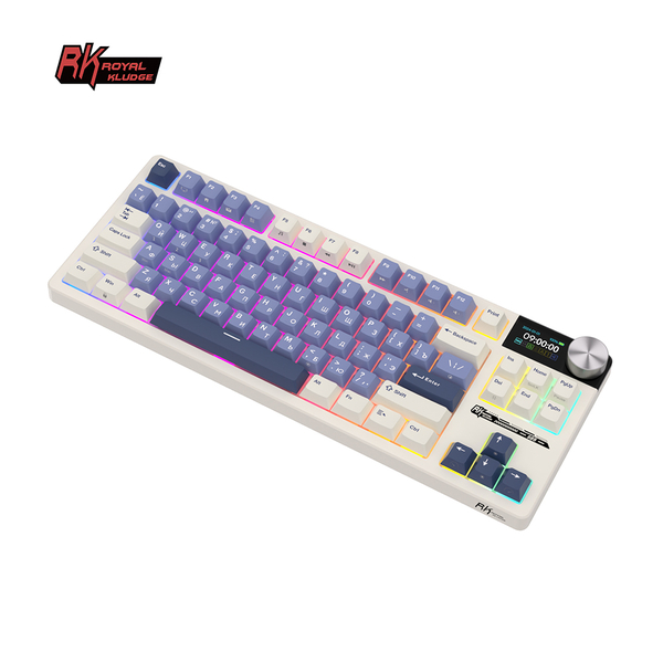 Классическая TKL (80%) механическая клавиатура Royal Kludge RK S85 - 3 типа подключения, 85 клавиш, Gasket Mount,  профиль PBT Cherry, цвет Horizon Blue, переключатели RK Cloud