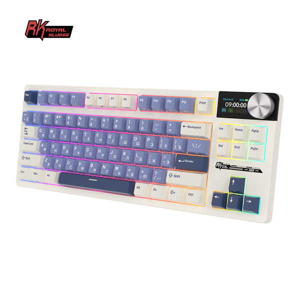 Классическая TKL (80%) механическая клавиатура Royal Kludge RK S85 - 3 типа подключения, 85 клавиш, Gasket Mount,  профиль PBT Cherry, цвет Horizon Blue, переключатели RK Beige