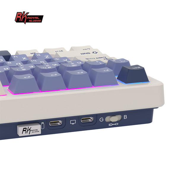 Классическая TKL (80%) механическая клавиатура Royal Kludge RK S85 - 3 типа подключения, 85 клавиш, Gasket Mount,  профиль PBT Cherry, цвет Horizon Blue, переключатели RK Beige