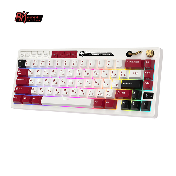 Компактная (65%) механическая клавиатура Royal Kludge RK M65 - 3 типа подключения, 66 клавиш, Gasket Mount,  профиль PBT Cherry, цвет Famicom, переключатели RK Cream