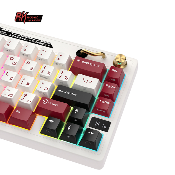 Компактная (65%) механическая клавиатура Royal Kludge RK M65 - 3 типа подключения, 66 клавиш, Gasket Mount,  профиль PBT Cherry, цвет Famicom, переключатели RK Cream