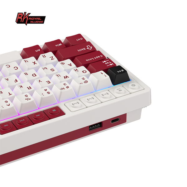 Компактная (65%) механическая клавиатура Royal Kludge RK M65 - 3 типа подключения, 66 клавиш, Gasket Mount,  профиль PBT Cherry, цвет Famicom, переключатели RK Cream
