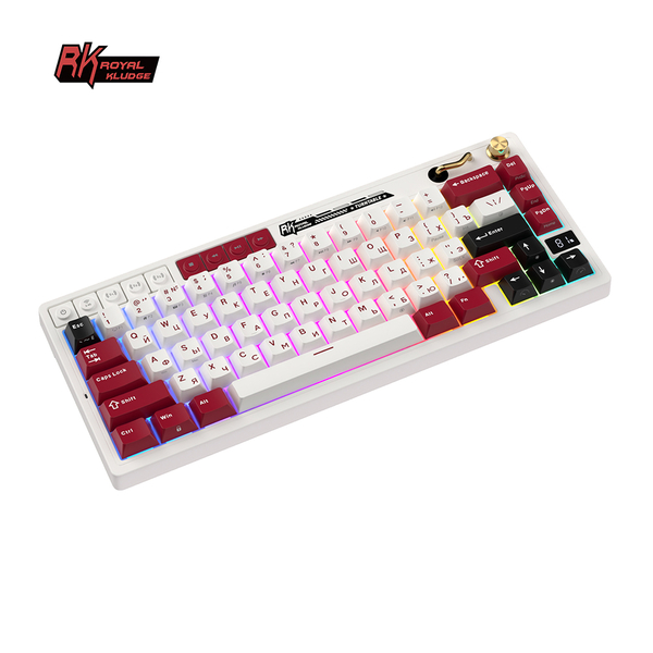 Компактная (65%) механическая клавиатура Royal Kludge RK M65 - 3 типа подключения, 66 клавиш, Gasket Mount,  профиль PBT Cherry, цвет Famicom, переключатели RK Beige