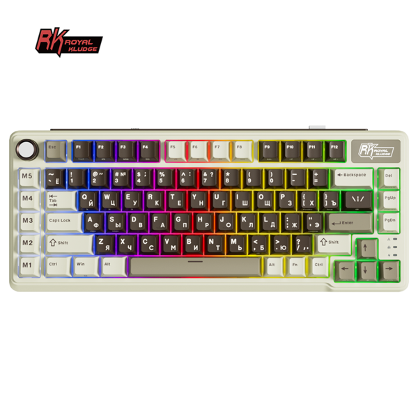 Компактная (75%) механическая клавиатура Royal Kludge RK L75 - 3 типа подключения, 85 клавиш, Gasket Mount,  профиль PBT Cherry, цвет Mokko Grey, переключатели RK Cream