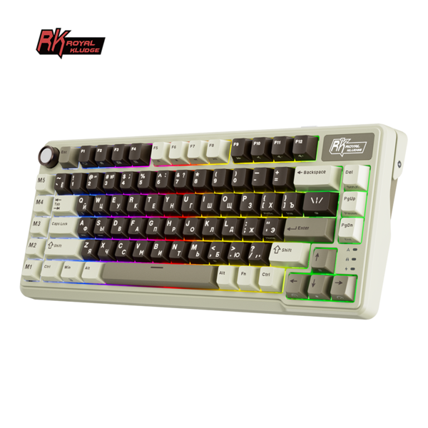 Компактная (75%) механическая клавиатура Royal Kludge RK L75 - 3 типа подключения, 85 клавиш, Gasket Mount,  профиль PBT Cherry, цвет Mokko Grey, переключатели RK Cream