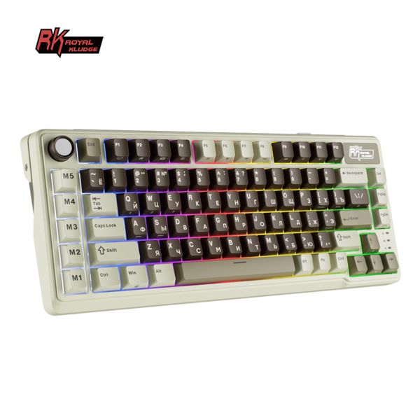 Компактная (75%) механическая клавиатура Royal Kludge RK L75 - 3 типа подключения, 85 клавиш, Gasket Mount,  профиль PBT Cherry, цвет Mokko Grey, переключатели RK Cream