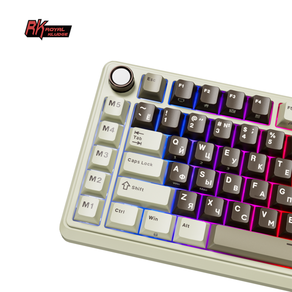 Компактная (75%) механическая клавиатура Royal Kludge RK L75 - 3 типа подключения, 85 клавиш, Gasket Mount,  профиль PBT Cherry, цвет Mokko Grey, переключатели RK Cream