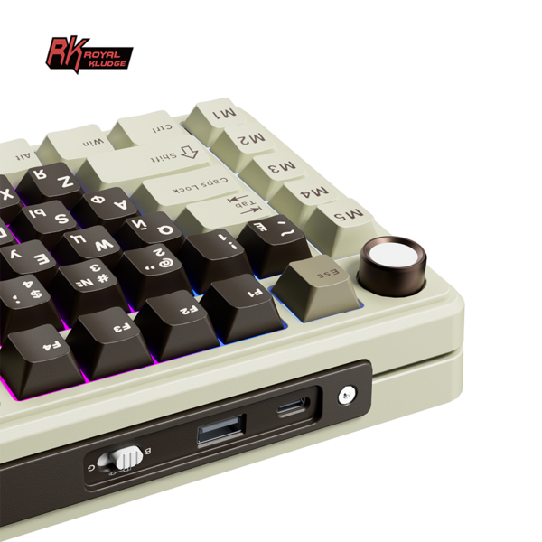 Компактная (75%) механическая клавиатура Royal Kludge RK L75 - 3 типа подключения, 85 клавиш, Gasket Mount,  профиль PBT Cherry, цвет Mokko Grey, переключатели RK Beige