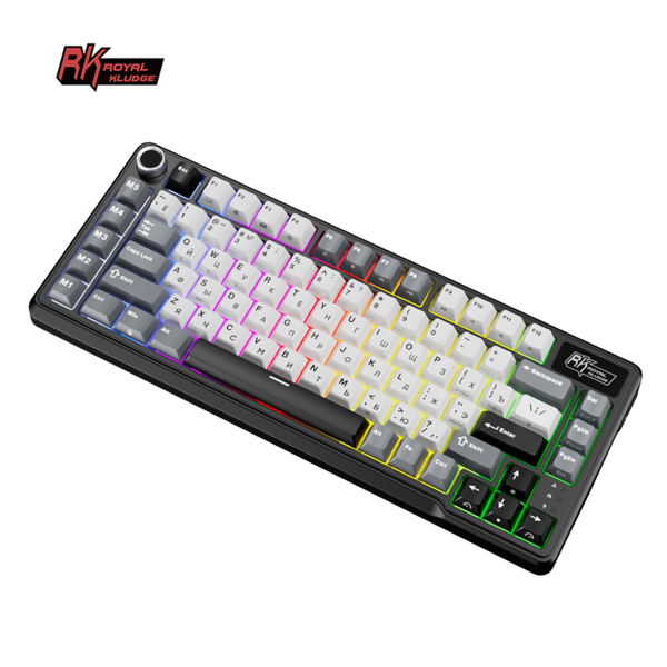 Компактная (75%) механическая клавиатура Royal Kludge RK L75 - 3 типа подключения, 85 клавиш, Gasket Mount,  профиль PBT Cherry, цвет Knight Black, переключатели RK Beige