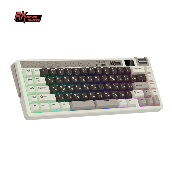 Компактная (75%) механическая клавиатура Royal Kludge RK M70 - 3 типа подключения, 73 клавиши, Gasket Mount,  профиль PBT Cherry, цвет Mokko Grey, переключатели RK Beige