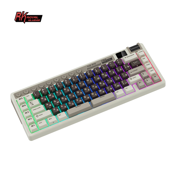 Компактная (75%) механическая клавиатура Royal Kludge RK M70 - 3 типа подключения, 73 клавиши, Gasket Mount,  профиль PBT Cherry, цвет Mokko Grey, переключатели RK Beige