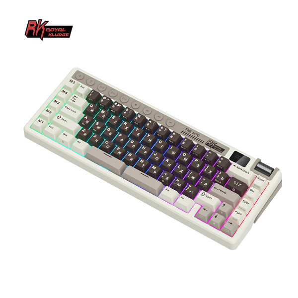 Компактная (75%) механическая клавиатура Royal Kludge RK M70 - 3 типа подключения, 73 клавиши, Gasket Mount,  профиль PBT Cherry, цвет Mokko Grey, переключатели RK Beige