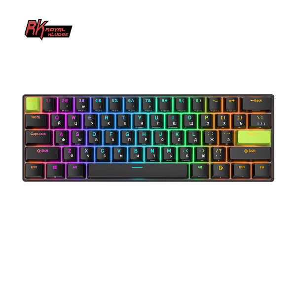Ультракомпактная (60%) механическая клавиатура Royal Kludge RK C61 - проводная, 61 клавиша, цвет Black Green, магнитные переключатели RK Mint
