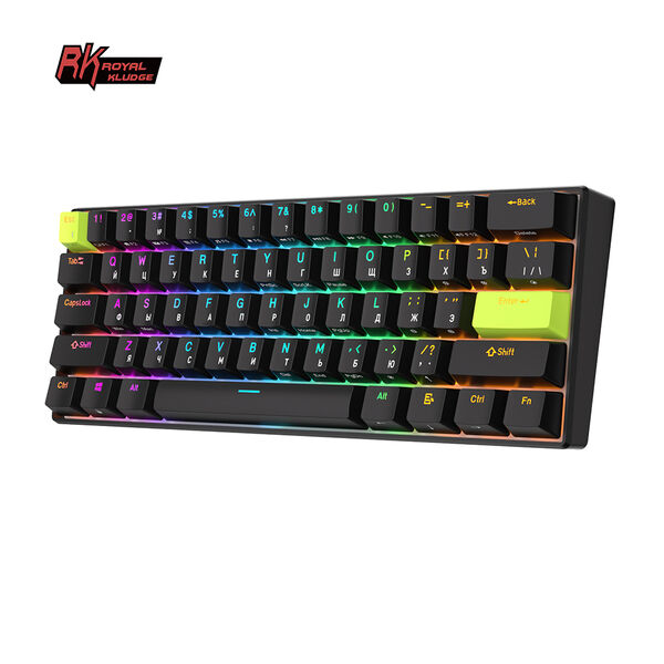 Ультракомпактная (60%) механическая клавиатура Royal Kludge RK C61 - проводная, 61 клавиша, цвет Black Green, магнитные переключатели RK Mint