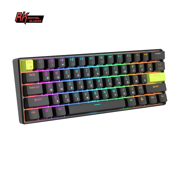 Ультракомпактная (60%) механическая клавиатура Royal Kludge RK C61 - проводная, 61 клавиша, цвет Black Green, магнитные переключатели RK Mint