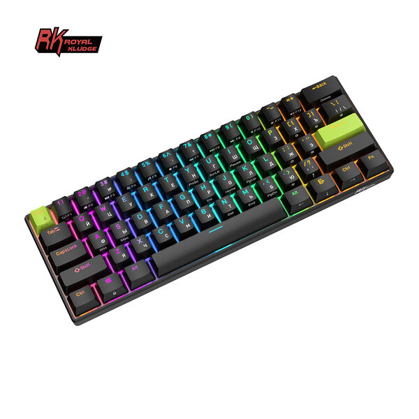 Ультракомпактная (60%) механическая клавиатура Royal Kludge RK C61 - проводная, 61 клавиша, цвет Black Green, магнитные переключатели RK Mint