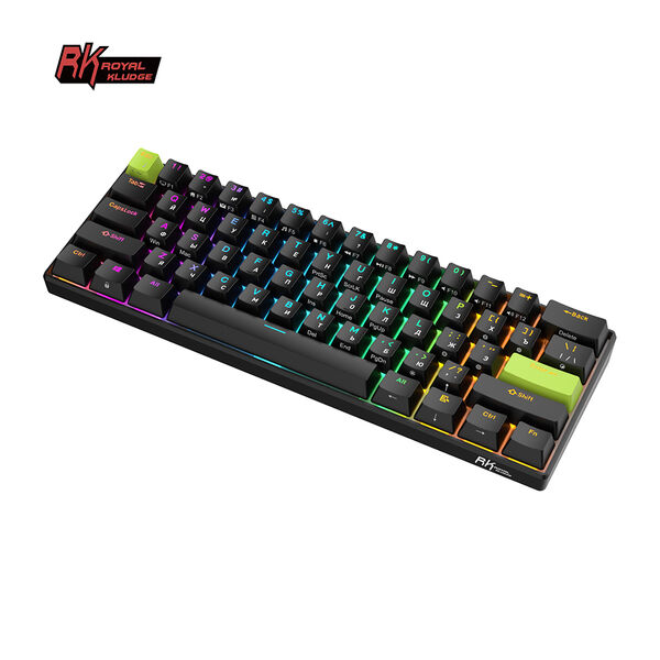 Ультракомпактная (60%) механическая клавиатура Royal Kludge RK C61 - проводная, 61 клавиша, цвет Black Green, магнитные переключатели RK Mint