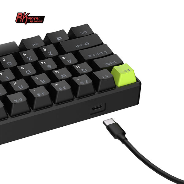 Ультракомпактная (60%) механическая клавиатура Royal Kludge RK C61 - проводная, 61 клавиша, цвет Black Green, магнитные переключатели RK Mint